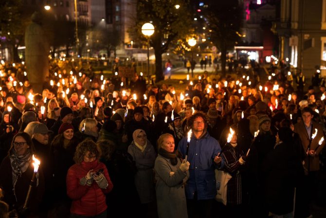 Photo: Ingvild Festervoll Melien. An estimated 1500 people took part in the torchlight procession in solidarity with Rafto Laureate 2023 Defence for Children International - Palestine.