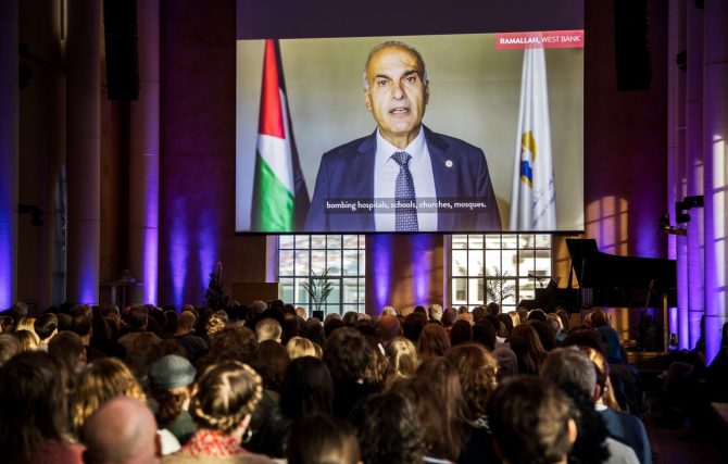 Director of DCIP Khaled Quzmar held the annual keynote speech at the Rafto Conference digitally this year in the University Aula in Bergen 11 November.