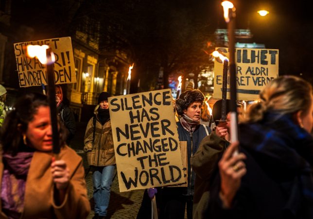 An estimated 1500 people joined the traditional torchlight procession after the award ceremony in solidarity with Rafto laureate 2023 Defence for Children International-Palestine.
